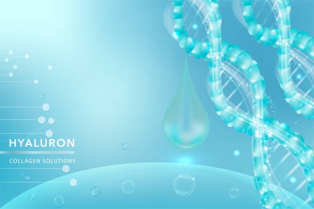 istock Hyaluronic acid skin solutions ad, blue collagen serum drop with cosmetic advertising background ready to use 1057857564