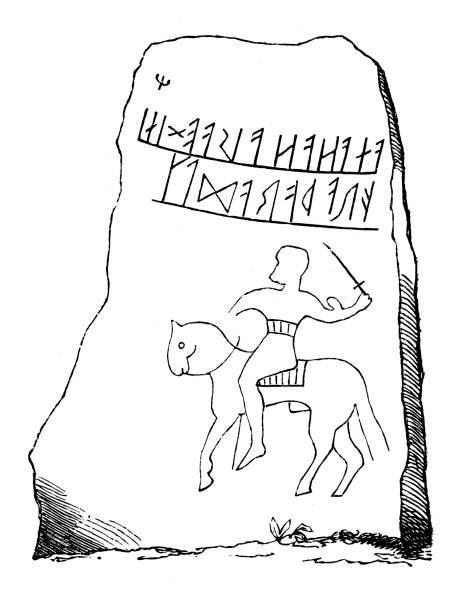 An upland rune stone Illustration of an upland rune stone plateau drawing stock illustrations