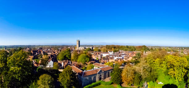 Aerial view of Warwick, Warwickshire, United Kingdom Aerial view of Warwick, Warwickshire, United Kingdom warwick uk stock pictures, royalty-free photos & images