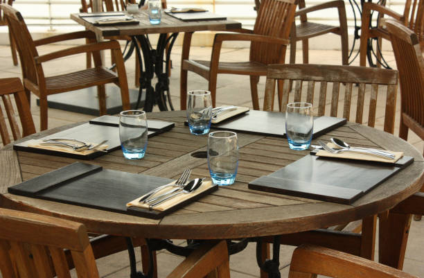istock Restaurant Tables and chairs in wood Standing table 1057864854