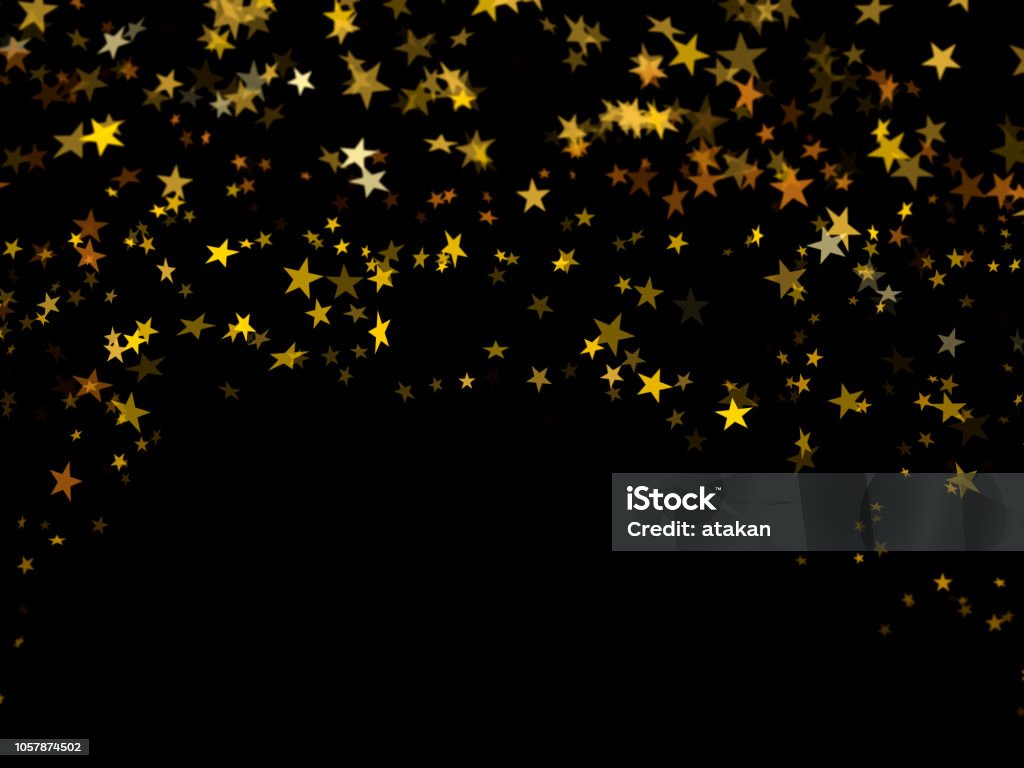 Falling stars confeti dorado sobre fondo negro - Foto de stock de Estrella libre de derechos