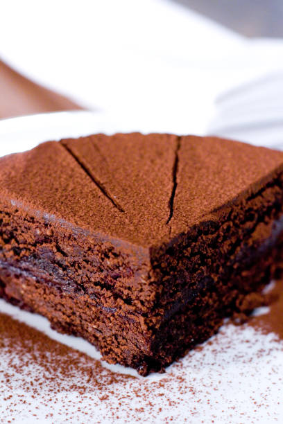 istock piece of chocolate cake on white plate 1057878854
