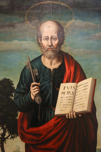 Painting of Saint Peter, first Bishop of Rome, in the Church of Valencia, Spain.