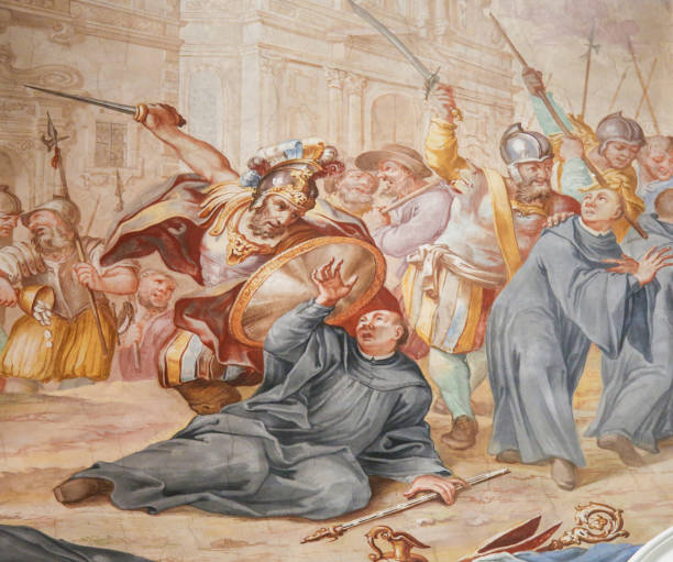 Fresco in St Mang Basilica in Foot, Bavaria, Germany Fresco depicting a Scene in the Life of Saint Magnus of Fussen, Saint Mang, in the Basilica of Fussen, Bavaria, Germany. st mang stock pictures, royalty-free photos & images