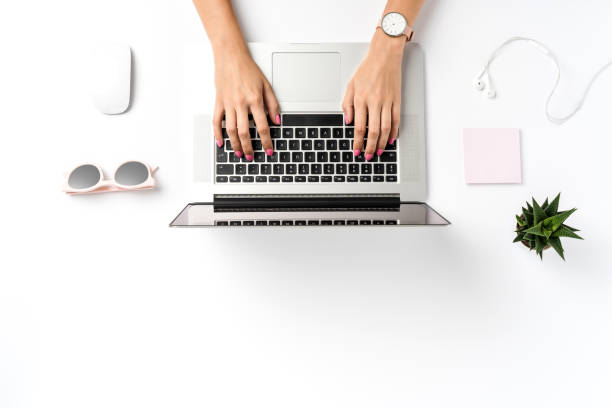 istock Woman working in modern office. Top view 1057890298