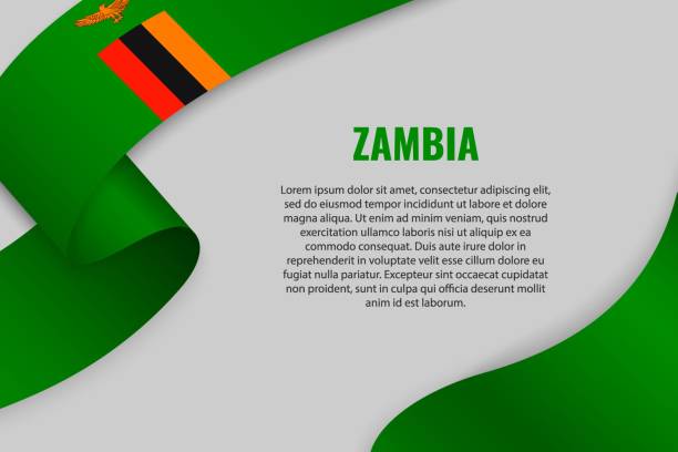Waving ribbon with flag Waving ribbon or banner with flag of Zambia. Template for poster design zambia stock illustrations