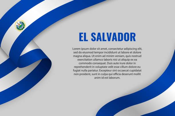 Waving ribbon with flag Waving ribbon or banner with flag of El Salvador. Template for poster design el salvador landmarks stock illustrations