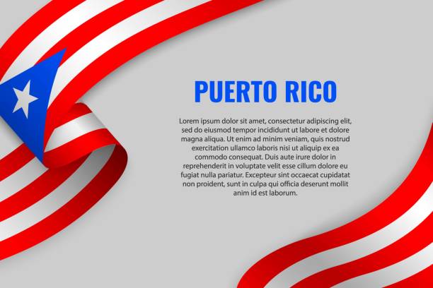 Waving ribbon with flag Waving ribbon or banner with flag of Puerto Rico. Template for poster design puerto rico stock illustrations