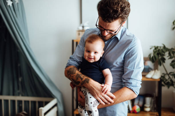 happy family portrait - tattoo father family son imagens e fotografias de stock