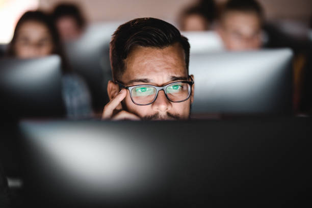 120+ Dark Computer Lab Stock Photos, Pictures & Royalty-Free Images ...