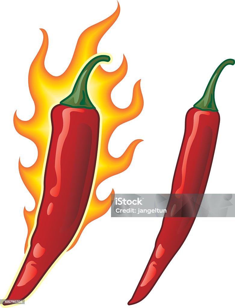 An illustration of red hot chili peppers with fire Very, very hot!

No gradient mesh used.
 Burning stock vector