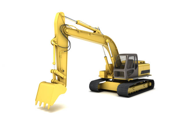 istock Massive powerful concept. Hydraulic Excavator with bucket. 3d illustration. High angle view. Perspective. Isolated on white background 1057910306
