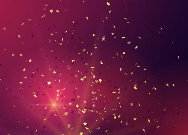 istock Red background with gold glitter and star shaped confetti. Vector illustration. 1057910626