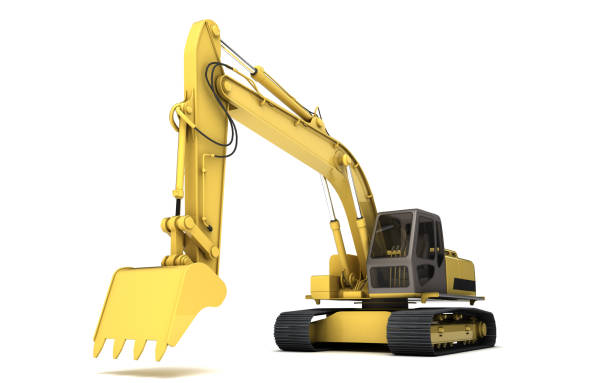 istock Massive powerful concept. Hydraulic Excavator with bucket. 3d illustration. Wide angle. Front view. Isolated on white background 1057910758