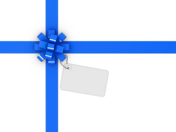 blue gift bow and tag stock photo