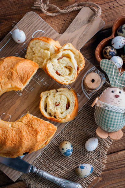 istock Austrian traditional easter roll on a wooden table, top view 1057912106