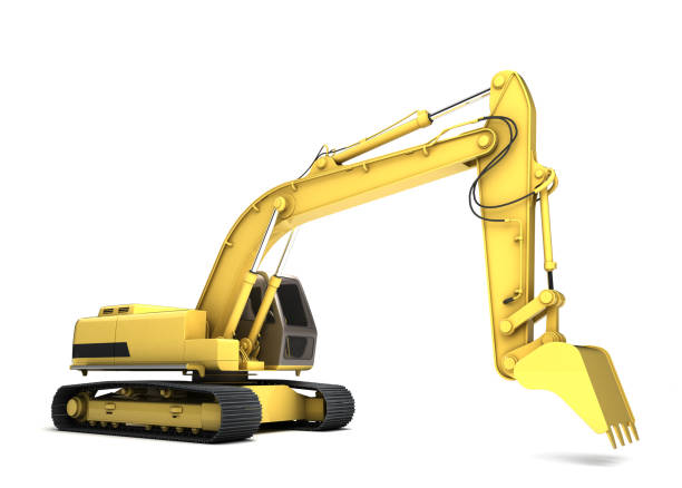istock Massive powerful concept. Hydraulic Excavator with bucket. 3d illustration. Wide angle. Side view. Isolated on white background 1057912640