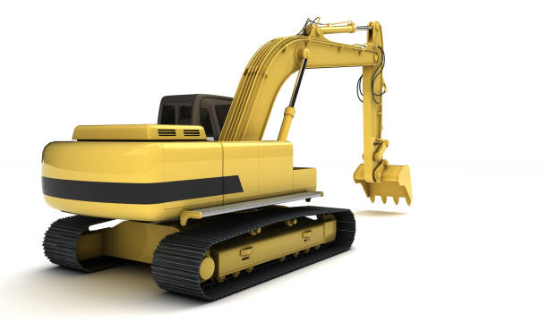 istock Massive powerful concept. Hydraulic Excavator with bucket. 3d illustration. Rear view. Wide angle. Isolated on white background 1057912740