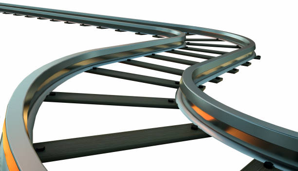 Curved railroad track isolated on white background. 3d illustration.
