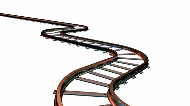 Curved train tracks on white background. 3D illustration.