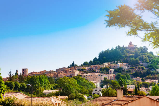 Panorama of Forcalquier town, Provence France Panorama of Forcalquier town commune in the Alpes-de-Haute-Provence department in southeastern France alpes de haute provence photos stock pictures, royalty-free photos & images