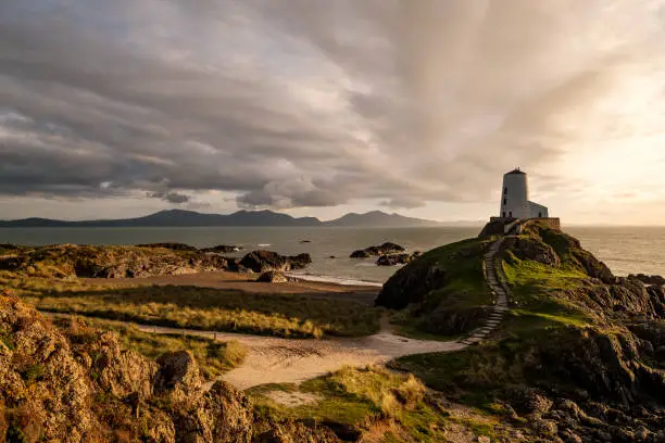 Obsolete lighthouse on this island of myth and legend. Image recorded at sunset.