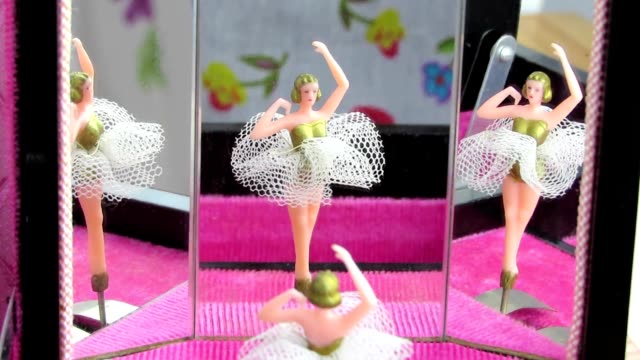 Jewellery box ballet dancer reflected in mirrors. Video.