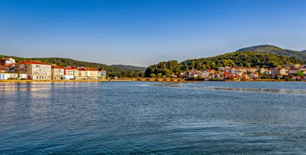 Panoramic view of the colorful village of Noia, or Noya, located in the region of Galicia in northwestern Spain.