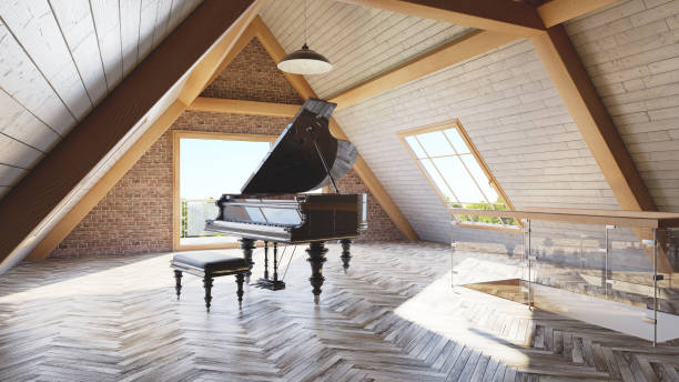 istock Loft attic room paino concept 1057938684