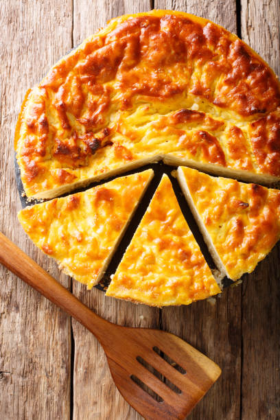 istock Italian dessert rice cake close-up. Vertical top view from above 1057938914