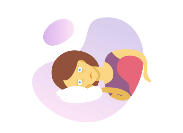 ilustrações de stock, clip art, desenhos animados e ícones de girl with insomnia icon. flat vector illustration. isolated on white background. - bed child fear furniture