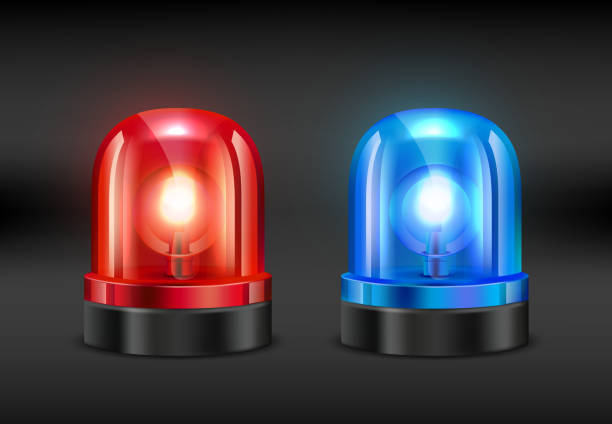 Police siren. Vector realistic pictures of fire or police siren Police siren. Vector realistic pictures of fire or police siren. Illustration of flasher alarm light, police or fire emergency police lights stock illustrations