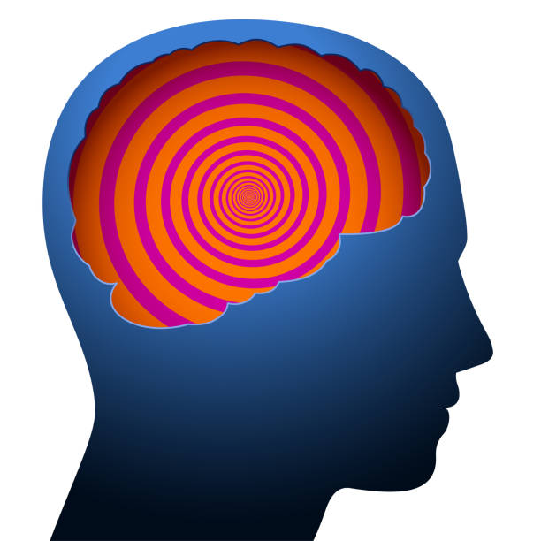 ilustrações de stock, clip art, desenhos animados e ícones de mental confusion, dizziness, symbolized with a psychedelic spiral in the brain of a young person. - unintelligent