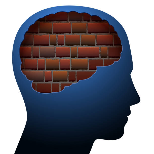 精神的なブロック。思考の壁。若い人の脳のレンガの壁に象徴されます。 - unintelligent点のイラスト素材／クリップアート素材／マンガ素材／アイコン素材