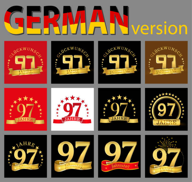 istock Set of number ninety-seven (97 years) celebration design. Anniversary golden number template elements for your birthday party. Translated from the German - congratulation, years, anniversary. 1057952990