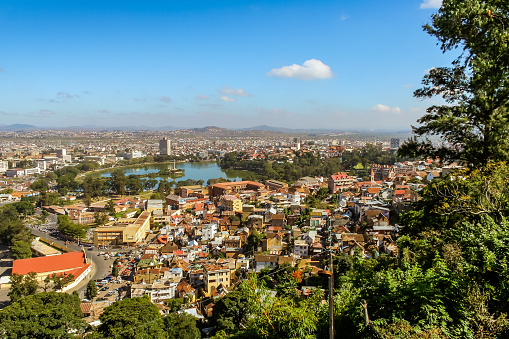 View of the city and Anosy Lake, of Antananarivo, capital of Madagascar