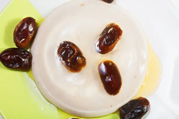 Date fruit jelly with honey. Horizontal overhead shot