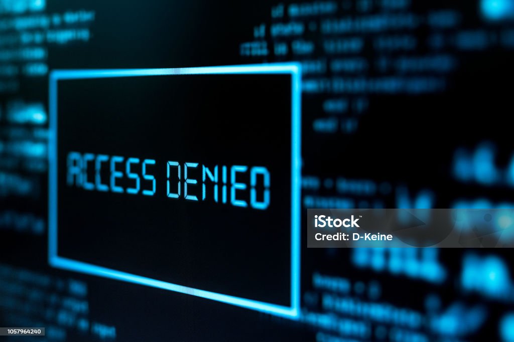 Access denied Photography of motinor screen with inscription Access denied. Cybercrime concept. Forbidden Stock Photo