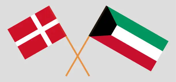 Vector illustration of Kuwait and Denmark. Kuwaiti and Danish flags. Official colors. Correct proportion. Vector