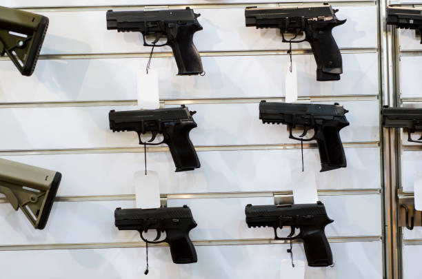 istock Gun wall rack with pistol. 1057967118