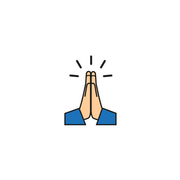 Vector folded hands icon Vector folded hands icon pleading emoji stock illustrations