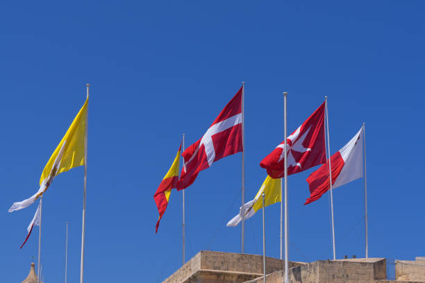 Many different flags over the city of Birgu