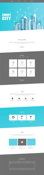 istock One Page Website Template with Flat illustration of Smart City Header Design 1057978068