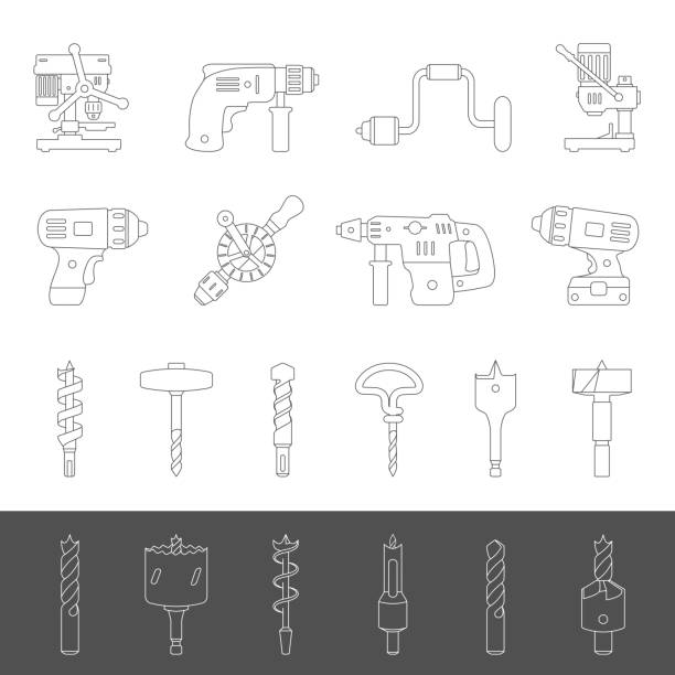 Line-Icons - Bohrer und Bohrer – Vektorgrafik