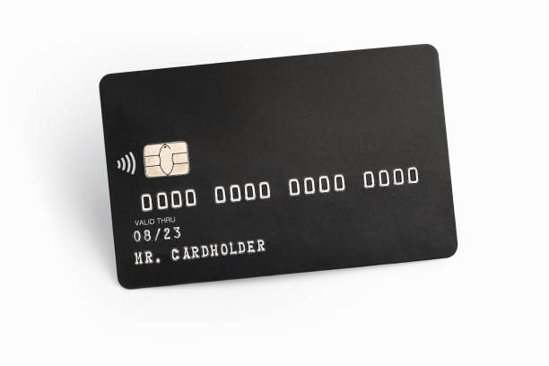istock Black credit card on white background with shadow 1057980698
