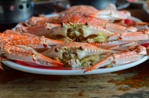 istock Sea crab steam seafood Placed on a table in a restaurant. 1057984036