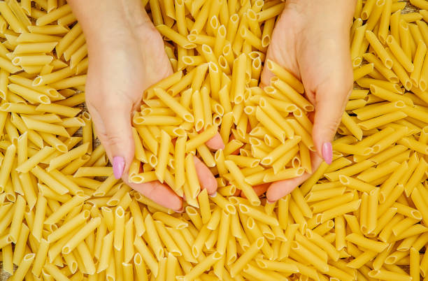 Penne pasta on the table. selective focus.