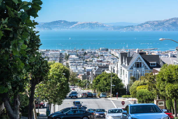 The Bay view from Divisadero Street, San Francisco stock photo