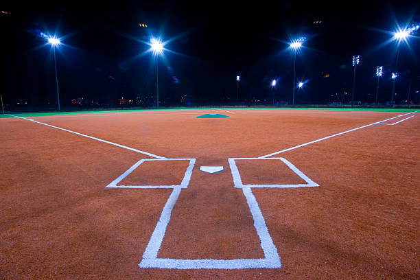 Baseball diamond shot at night from catchers box