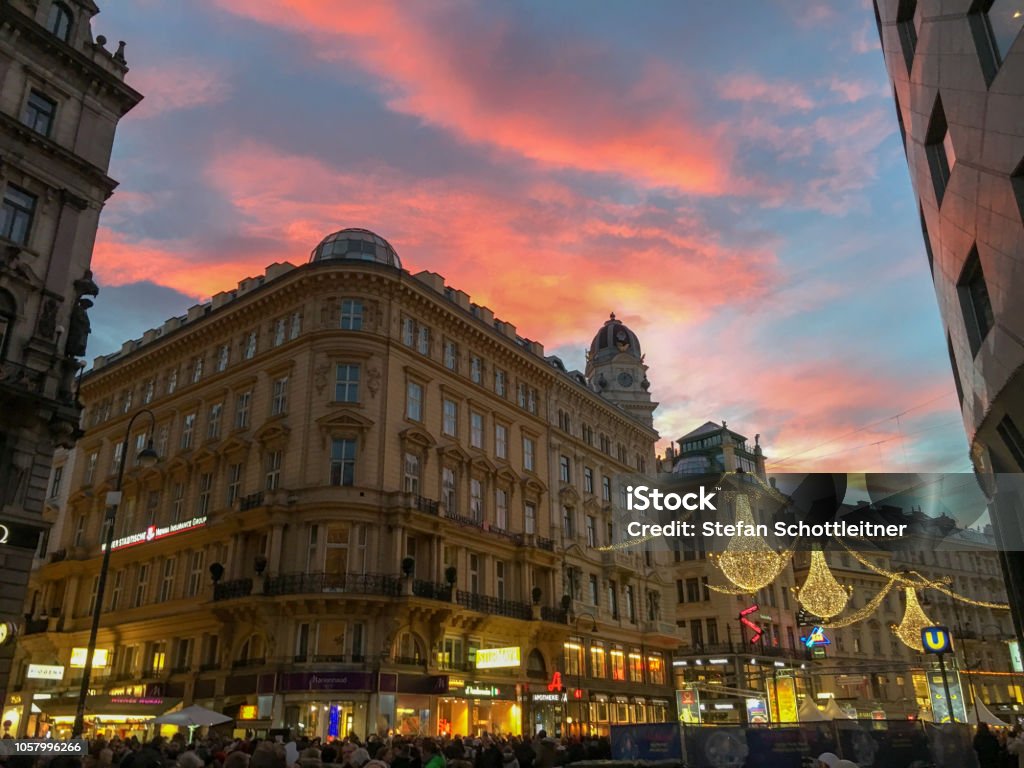 christmas decoration at sunset in vienna christmas decoration at sunset in vienna city Architecture Stock Photo